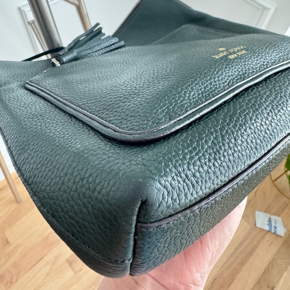 Kate Spade Deep Green Top Zip Pebbled Leather Crossbody Bag - Picture 9 of 11